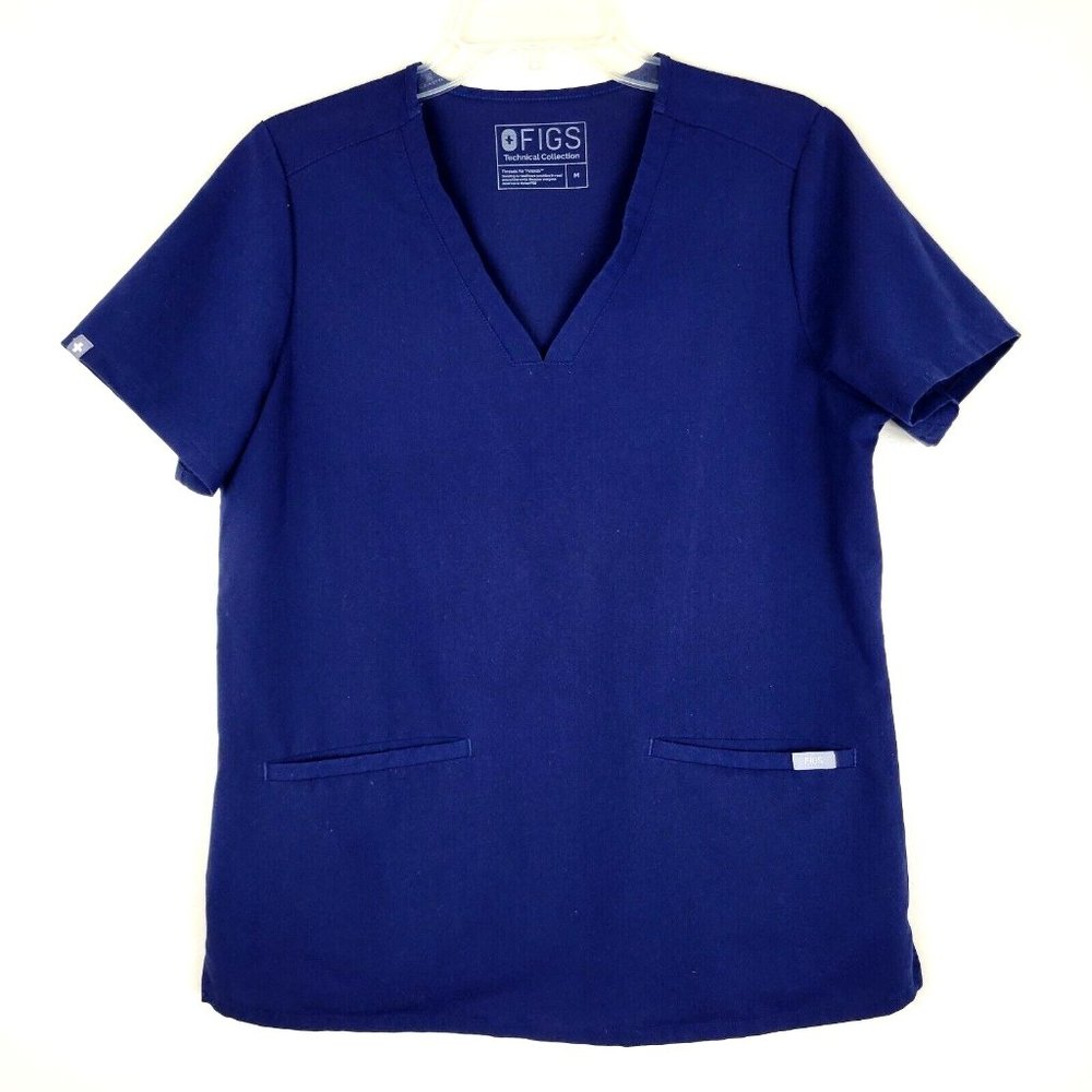 Figs Blue Technical Collection M Short Sleeve V-neck Scrub Shirt 2 Pockets - Picture 1 of 10